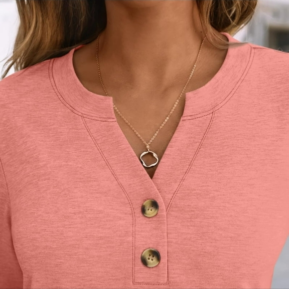 Henley Blouses for Women Long Sleeve Shirt - Picture 3 of 3